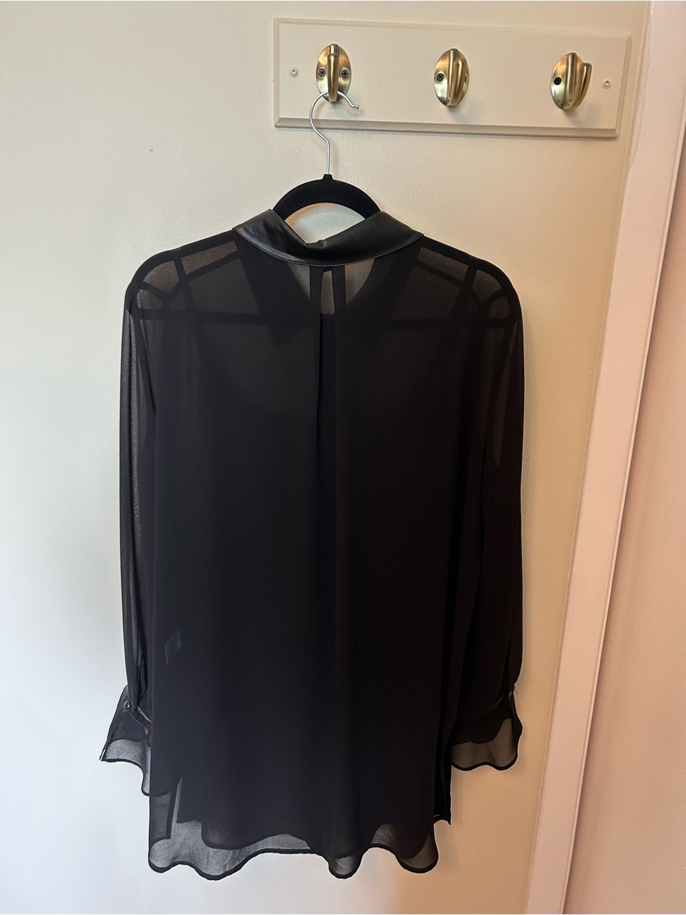 Melanie Lyne Sheer Black Blouse with Faux Leather Collar and camisole - Picture 5 of 5